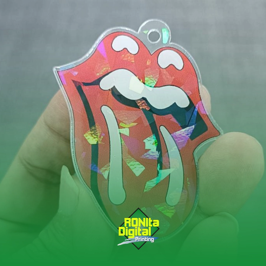 Cetak Ganci Akrilic Hologram Pecah Beling Dua Muka Ukuran A4